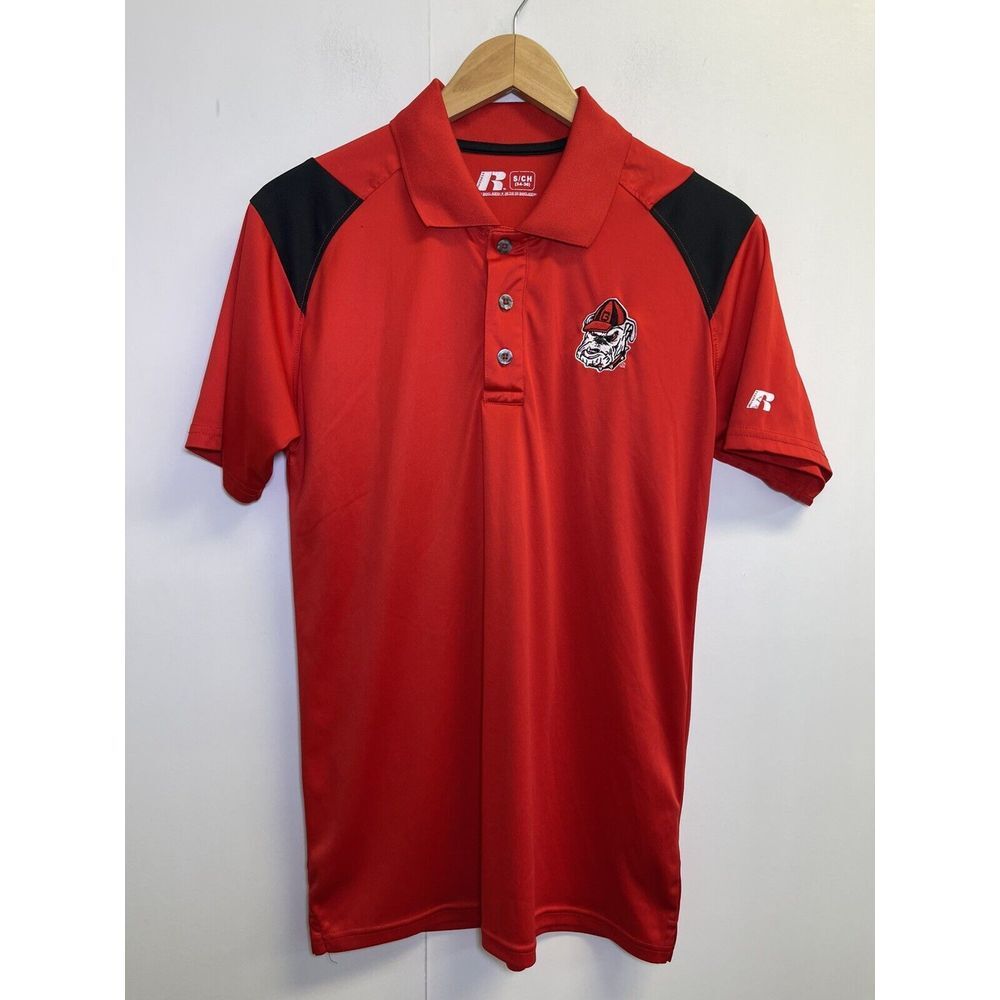UGA Georgia Bulldogs Russell Athletic Polo Shirt Men's Size S Red Dog Logo